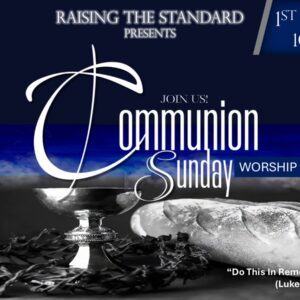 Communion elements with church announcement banner